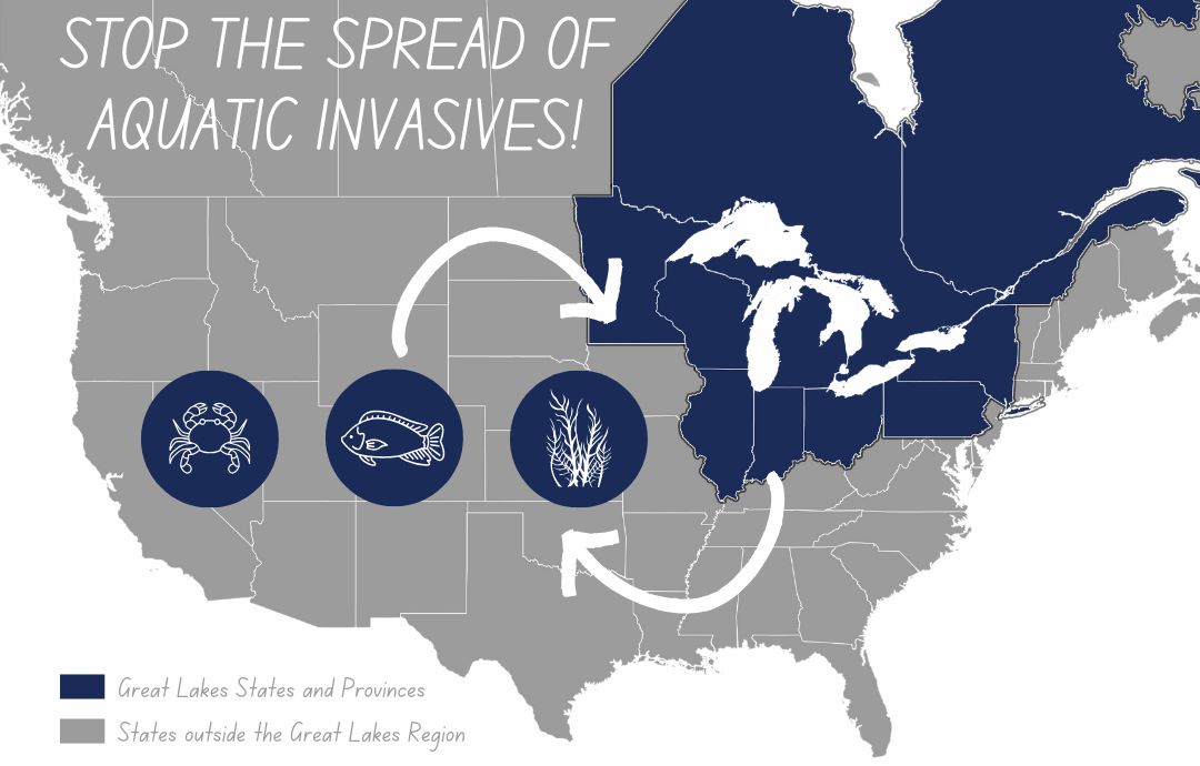 Decorative image of North America and "Stop the Spread of Aquatic Invasives!"